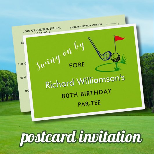 **CUSTOM GOLF POSTCARD 80TH BIRTHDAY INVITATION FEESTDAGENKAART
