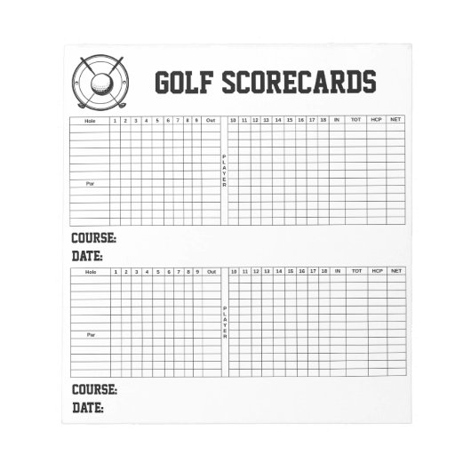 Custom Golf Scorecards Notitieblok (Voorkant)