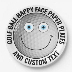 Custom Golf Theme Party BLUE EYES Happy Face 9" Papieren Bordje