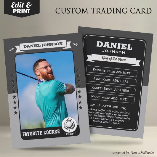 Custom Golf Trading Card, Personalized Golfer Card Contactkaartje