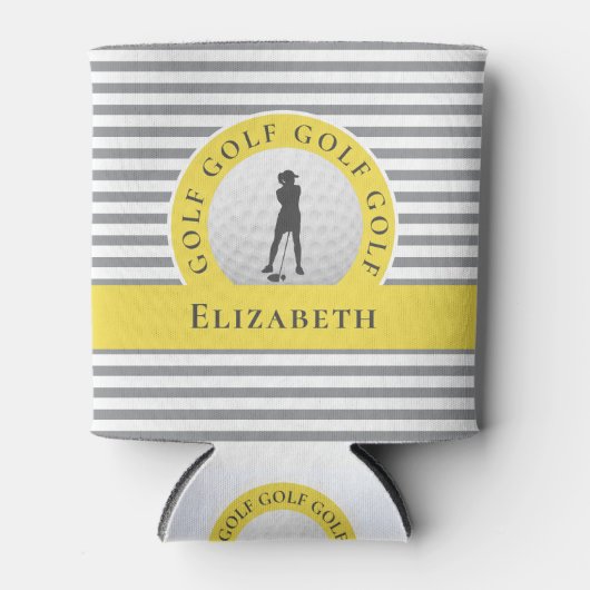 Custom Golfer monogram naam grijs geel sport Blikjeskoeler (Voorkant)