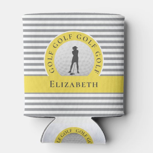 Custom Golfer monogram naam grijs geel sport Blikjeskoeler (Achterkant)