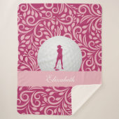 Custom golfer voor haar roze golf silhouet patroon sherpa deken (Voorkant)
