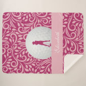 Custom golfer voor haar roze golf silhouet patroon sherpa deken (Voorkant (horizontaal))