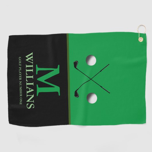 Custom Golfer's Monogram Groene Golf Handdoek (Horizontaal)