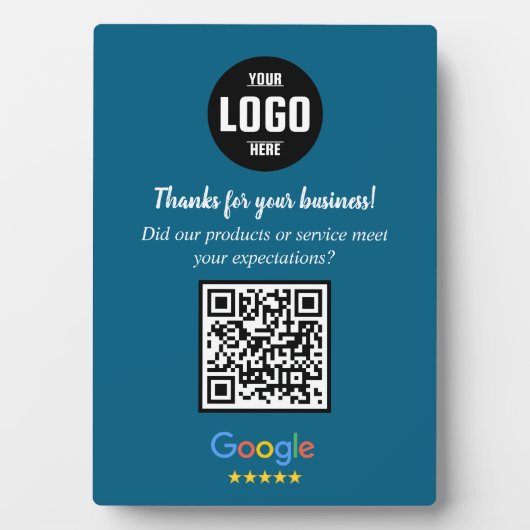 Custom Google Review QR Code Business Navy Plaque Fotoplaat (voorkant)