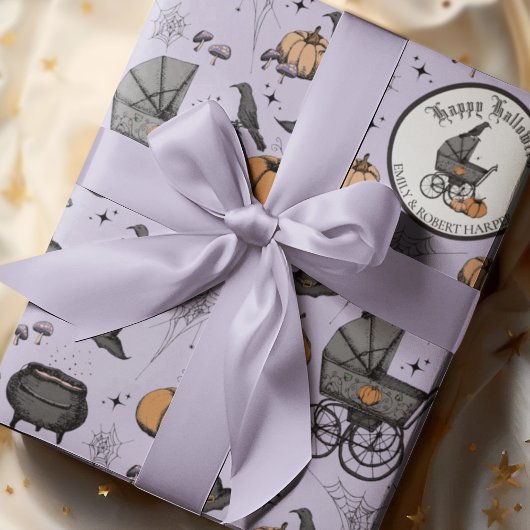Custom Gothic Paarse Baby Carriage Halloween Cadeaupapier