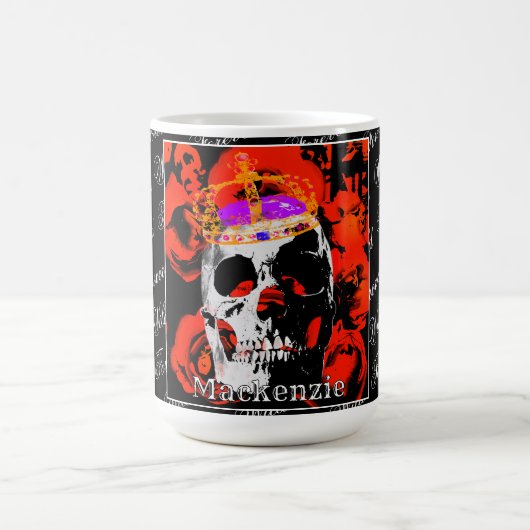 Custom Gothic Skull Red Roses Coffee Mok (Center)