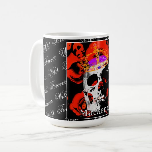Custom Gothic Skull Red Roses Coffee Mok (Voorkant links)