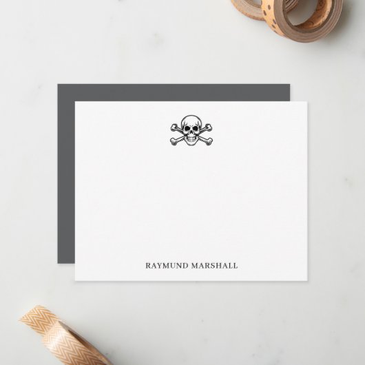 Custom Gothic Stationery Skull & Crossbones Notitiekaartje (Voorkant / Achterkant in situ)