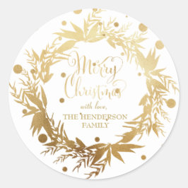 Custom Goud Wit Kerstmis Eucalyptus krans Ronde Sticker
