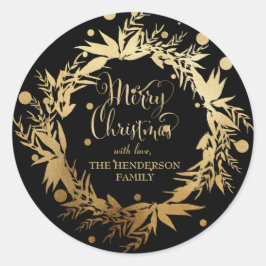 Custom Goud Zwart Kerstmis Eucalyptus krans Ronde Sticker