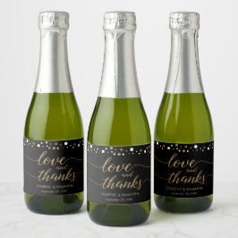 Custom Goud zwart Liefde en Bedankt Virtual Weddin Sparkling Wijnetiket