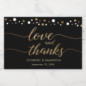 Custom Goud zwart Liefde en Bedankt Virtual Weddin Sparkling Wijnetiket (Enkel label)