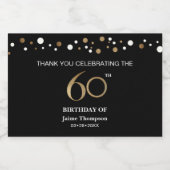 Custom goud zwart thema confetti 60e verjaardag sparkling wijnetiket (Enkel label)
