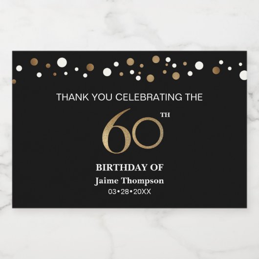 Custom goud zwart thema confetti 60e verjaardag sparkling wijnetiket (Enkel label)