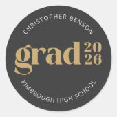 Custom Grad 2026 Charcoal Gold Graduation Seals Ronde Sticker (Voorkant)