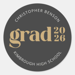 Custom Grad 2026 Charcoal Gold Graduation Seals Ronde Sticker
