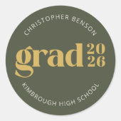 Custom Grad 2026 Olive Green Gold Graduation Seals Ronde Sticker (Voorkant)