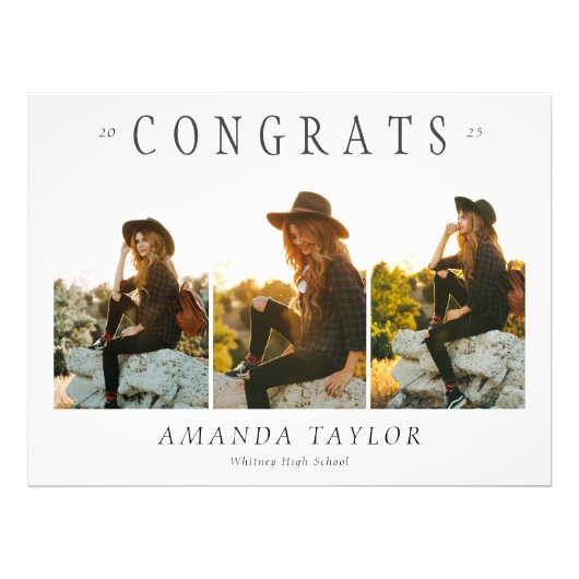 Custom Graduation 3 Photo Collage Congrats Poster (Voorkant)