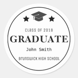 Custom Graduation Cap Jaar School Star Zwart Wit Ronde Sticker