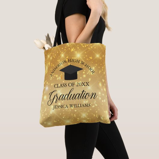Custom Graduation Gold Sparkle Monogram Glam Tote Bag (Dichtbij)