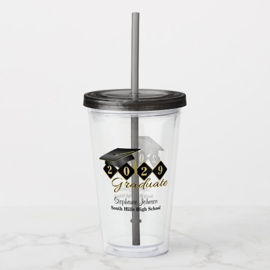 Custom Graduation Party Black Gold Acryl Drinkbeker (Voorkant)
