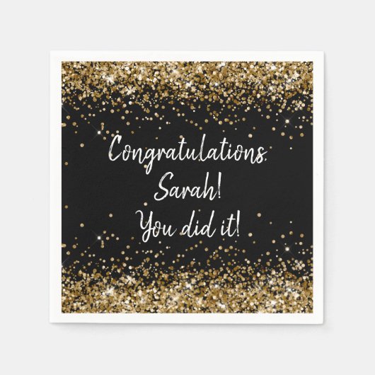 Custom Graduation Party Gepersonaliseerd Zwart & G Servet (Voorkant)