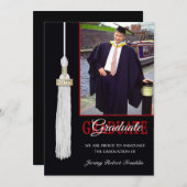 Custom Graduation Party nodigt Red & Black Tassel  Kaart (Voorkant / Achterkant)
