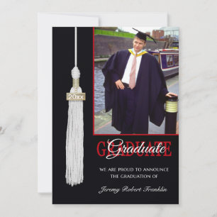 Custom Graduation Party nodigt Red & Black Tassel  Kaart