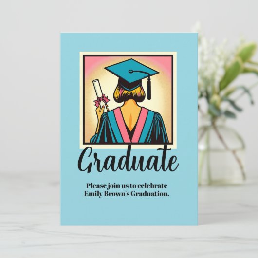 Custom Graduation Party Pop Art Kaart (Staand voorkant)