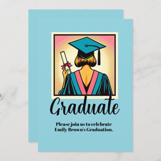 Custom Graduation Party Pop Art Kaart (Voorkant / Achterkant)