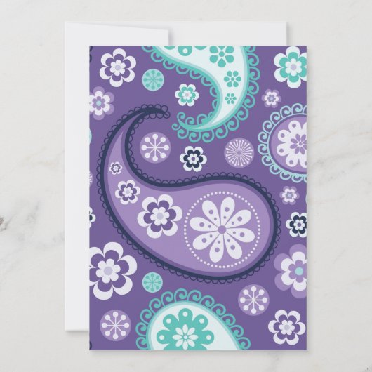 Custom Graduy Party Paars Blauwgroen Gold Paisley Kaart (Achterkant)