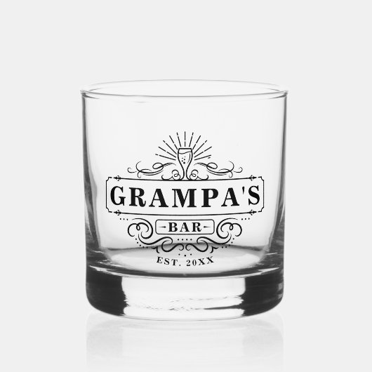 Custom Grampa's Bar Jaar Vastgesteld Glas (Voorkant)
