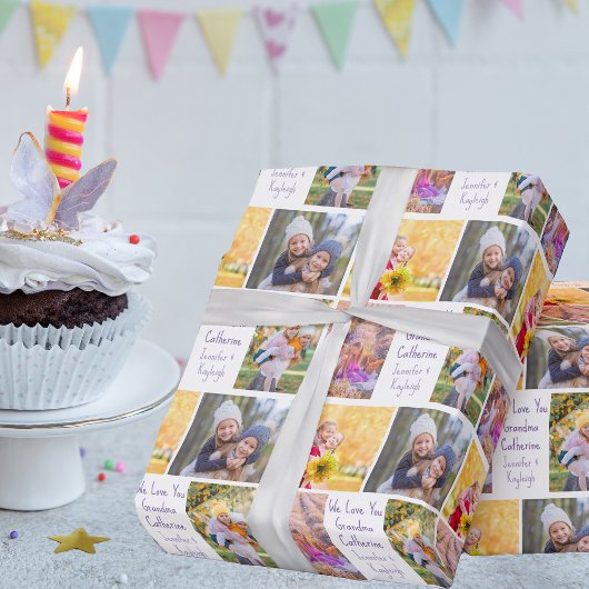 Custom Grandma Birthday Grandkids Photo Collage Cadeaupapier