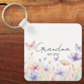Custom Grandma Est. Year - Flower and Butterfly Sleutelhanger (Voorkant)