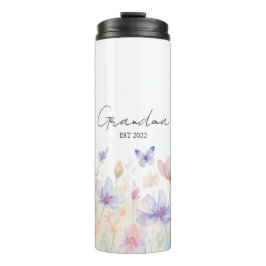 Custom Grandma Est. Year - Flower and Butterfly Thermosbeker