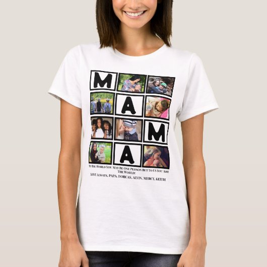 Custom Grandma Moederdag Mama 9 Photo Collage T-shirt (Voorkant)