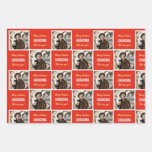 Custom Grandma Photo Funny Afbeelding Merry Kerstr Inpakpapier Vel (Voorkant 2)
