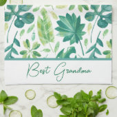 Custom Grandma Tropical Monstera Leaf Green Blauwg Theedoek (Gevouwen)
