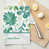 Custom Grandma Tropical Monstera Leaf Green Blauwg Theedoek (Quarter Fold)