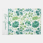 Custom Grandma Tropical Monstera Leaf Green Blauwg Theedoek (Horizontaal)