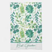 Custom Grandma Tropical Monstera Leaf Green Blauwg Theedoek (Verticaal)