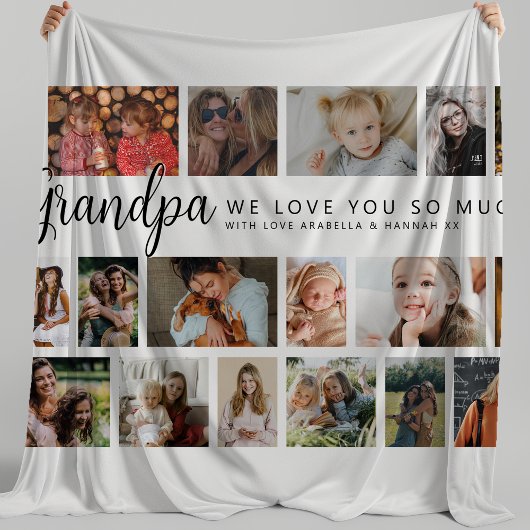 Custom Grandpa 18 Photo Collage Fleece Deken