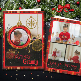 Custom Granny Christmas Photo Card | Red Plaid Feestdagen Kaart