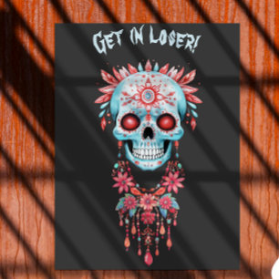 Custom Grappig Blauw Roze Halloween Suiker Schedel Poster