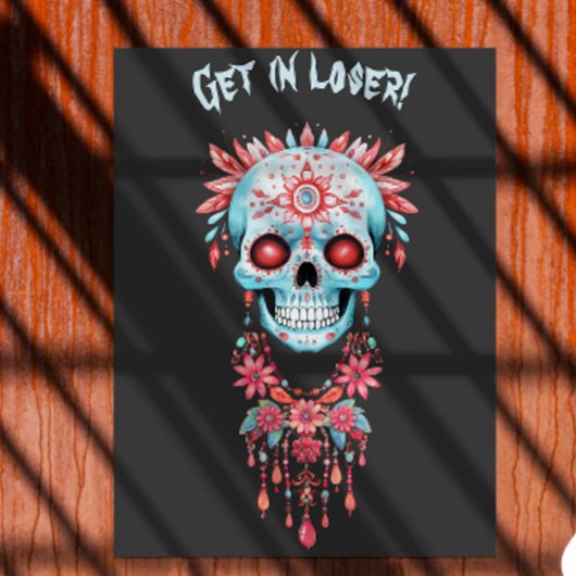 Custom Grappig Blauw Roze Halloween Suiker Schedel Poster