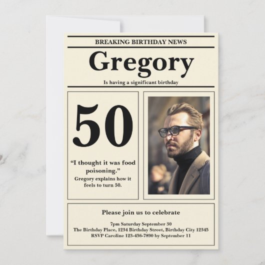 Custom Grappig Quote Retro Krant 50e Verjaardag Kaart (Voorkant)