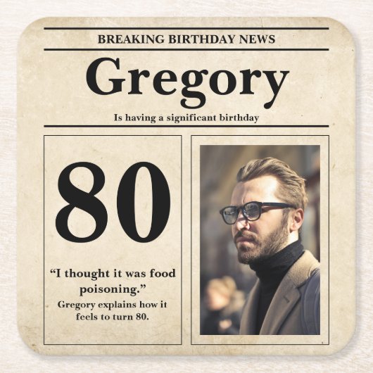 Custom Grappig Quote Retro Krant 80e Verjaardag Kartonnen Onderzetters (Voorkant)