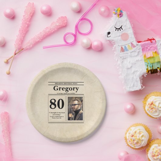 Custom Grappig Quote Retro Krant 80e Verjaardag Papieren Bordje (Feest)